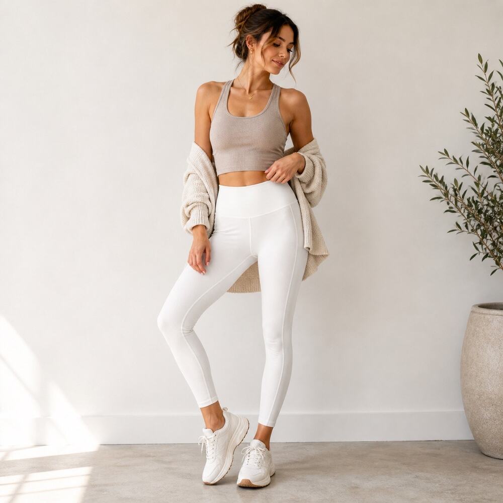 Free People Movement White Kyoto Leggings High Rise Stretch Athleisure Sz S